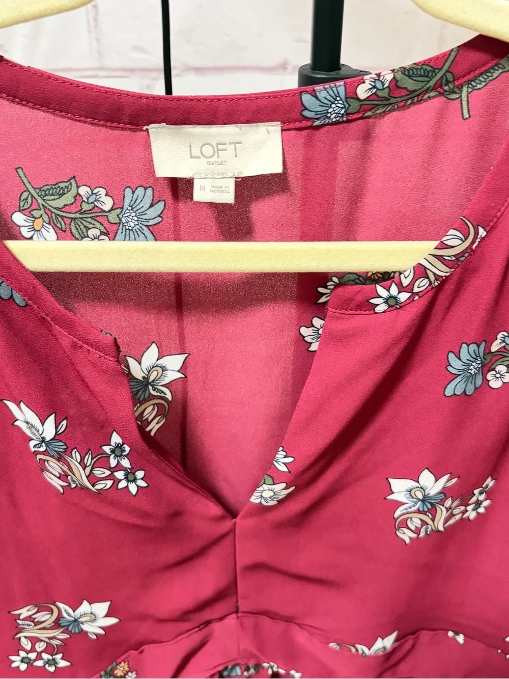LOFT Raspberry Pink Floral Peplum Blouse